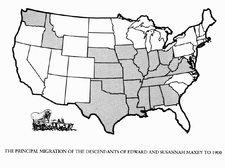 Image of end paper 1: Principal migration
of Edward Maxey family.